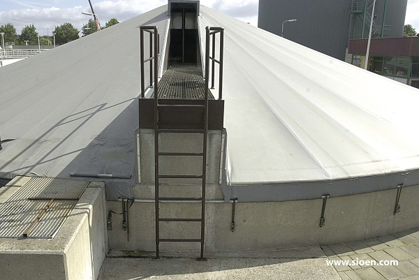 This is a photo of a biogas dome produced in an HF-welding machine.