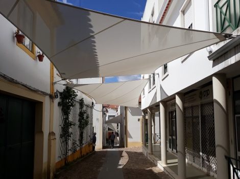 This is a picture of a sun shade structure made in a Forsstrom HF-welding machine.