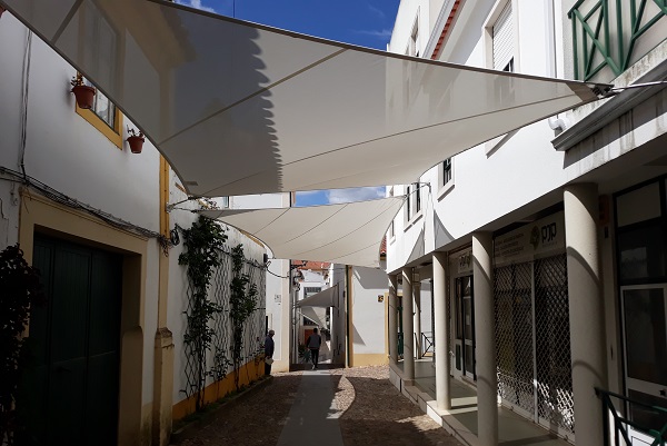 This is a picture of a sun shade structure made in a Forsstrom HF-welding machine.