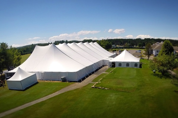 This is a photo of a large tent produced in a Forsstrom HF-welding machine.